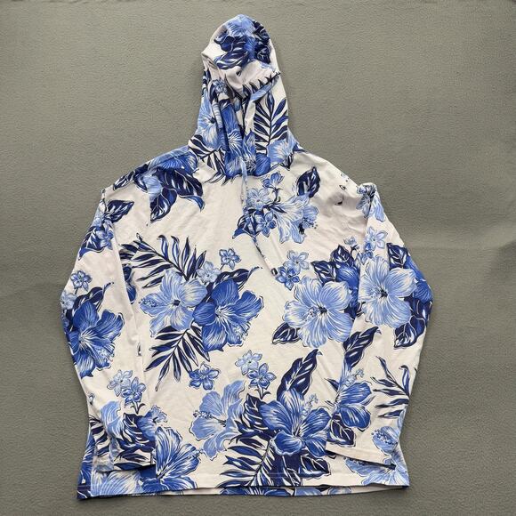 Polo Ralph Lauren Hoodie Mens Large Blue Hibiscus Floral Tropical Short Sleeve - Picture 1 of 10